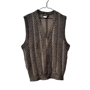 Celebrity Club Mens V Neck‎ Chevron Knit Vest Sweater Brown Tan Size L